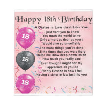 18e anniversaire - Soeur en droit poème