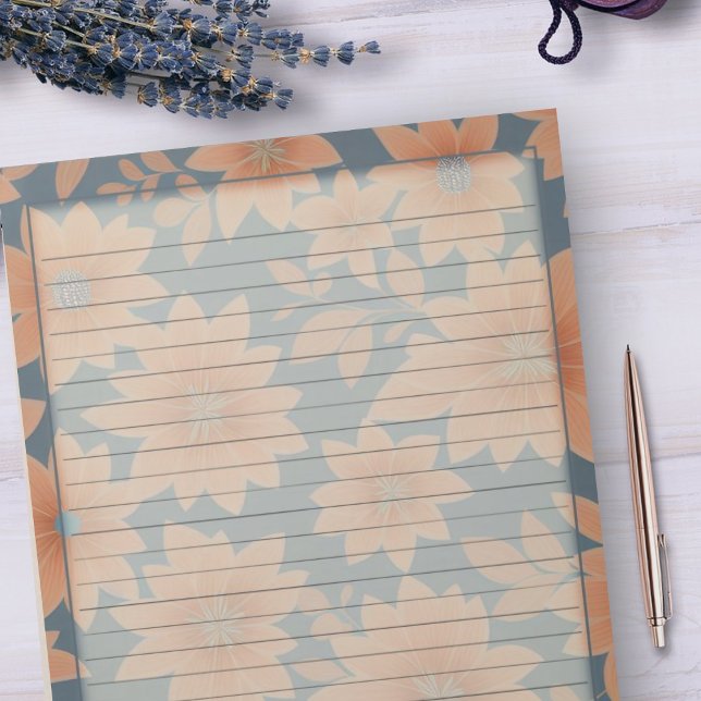 Bloc-note 1950 Dusty Blue Orange Retro Mid Century Floral (Créateur téléchargé)