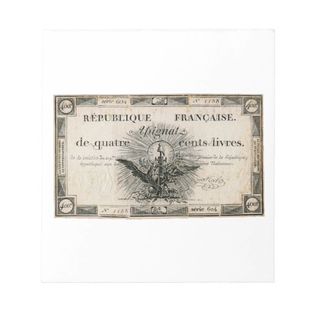 Bloc-note 400 Livres Révolution française Assignat Note banc (Devant)