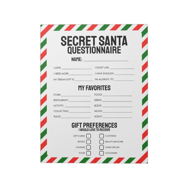 Bloc-note 40 Questionnaires secrets Père Noël (Tourné)