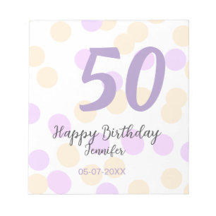 Bloc-note 50e anniversaire ajouter nom date violet orange po