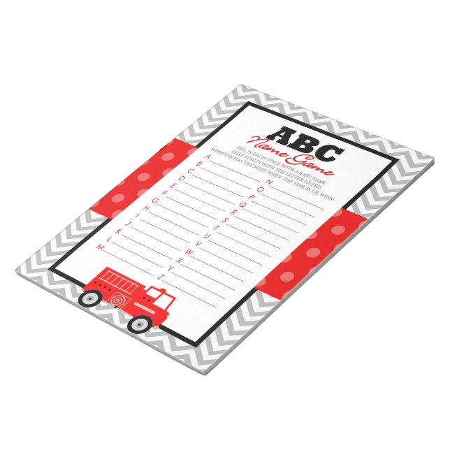 Bloc-note ABC Baby Name Firetruck Baby shower Game Pack (Incliné)