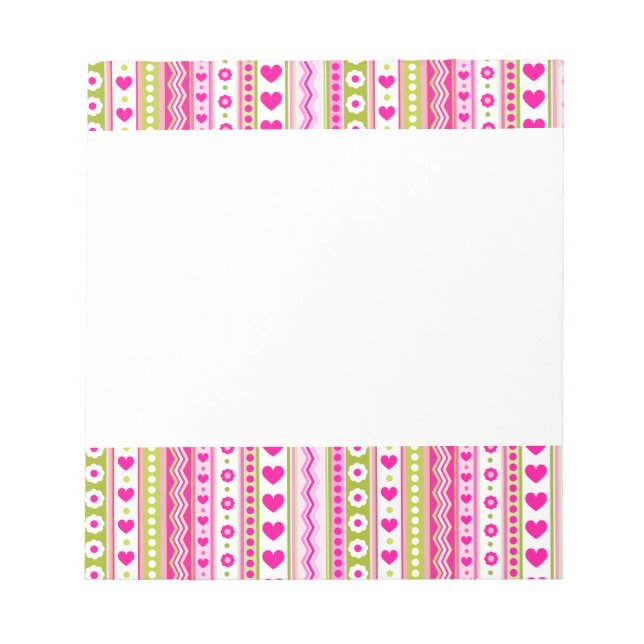 Bloc-note Abstrait motif vert rose + points fleurs coeurs (Devant)