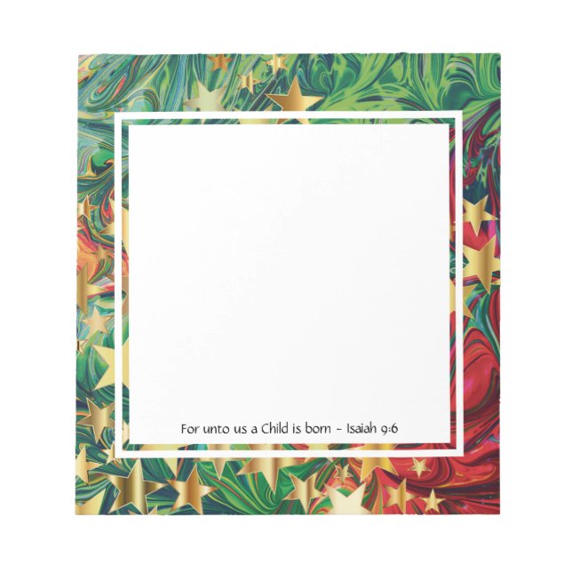 Bloc-note Abstrait Red Green Gold Stars Personnalisé (Devant)