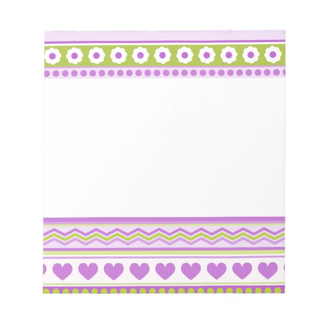 Bloc-note Abstrait vert pourpre motif + points fleurs coeur (Devant)
