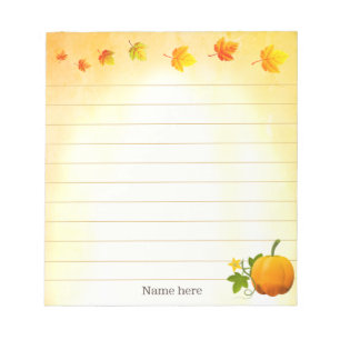 Bloc-note Action de grâce Citrouille et feuilles d'automne a