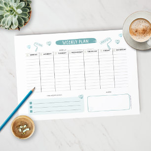Bloc-note Adorable Blue Weekly Planner Notepad