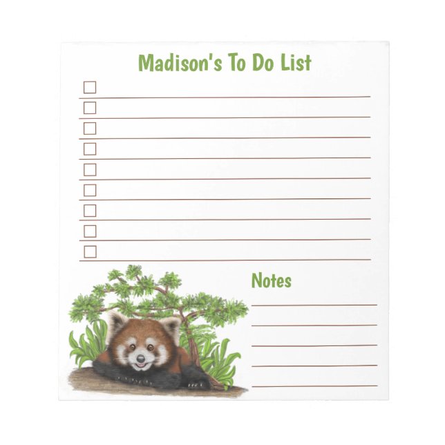 Bloc-note Adorable Panda Rouge Enfants Personnalisé À Faire  (Devant)