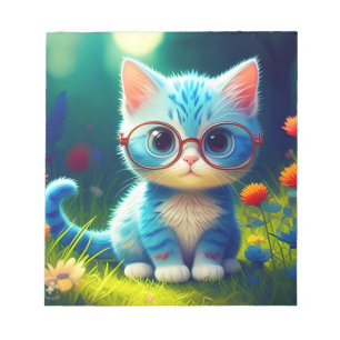 Bloc-note Adorable petit chat bleu portant des lunettes-4706