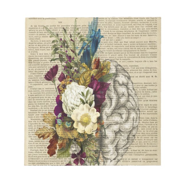 Bloc-note affiche d'anatomie du cerveau floral médical (Devant)