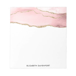 Bloc-note Agate rose vierge avec ruban or Élégant
