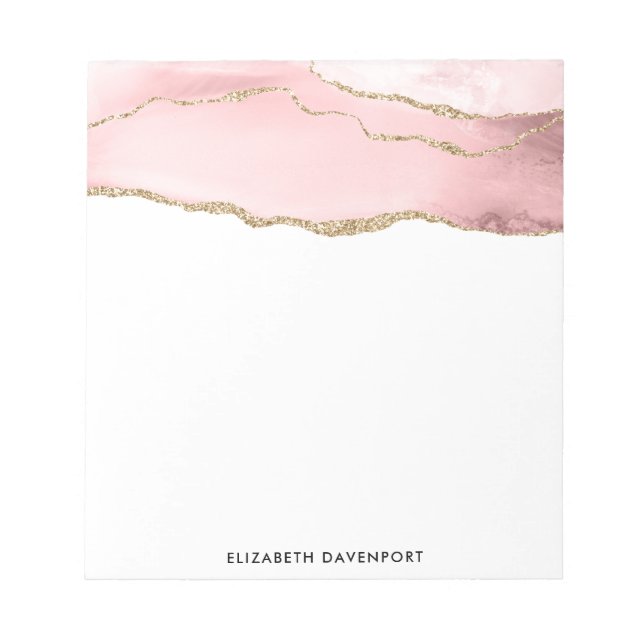 Bloc-note Agate rose vierge avec ruban or Élégant (Devant)