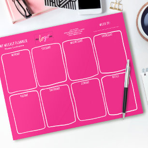 Bloc-note Ajouter Logo Simple Girly Bright Pink Weekly Plann