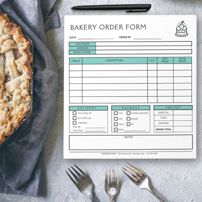 Bloc-note Ajouter un logo Boulangerie Business Mint Green Or (Créateur téléchargé)