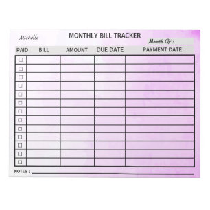 Bloc-note Ajouter votre nom Mois Bill Tracker Aquarelle