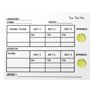 Bloc-note Ajouter Votre Texte Tennis Score Pad Tennis Score