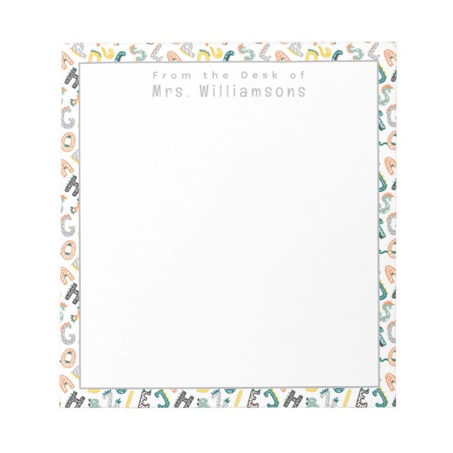 Bloc-note Alphabet Dinosaur mignon - Du bureau de l'enseigna (Devant)