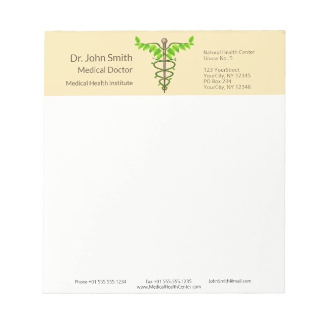 Bloc-note Alternative Médicale Caduceus Vert Feuilles Beige (Devant)