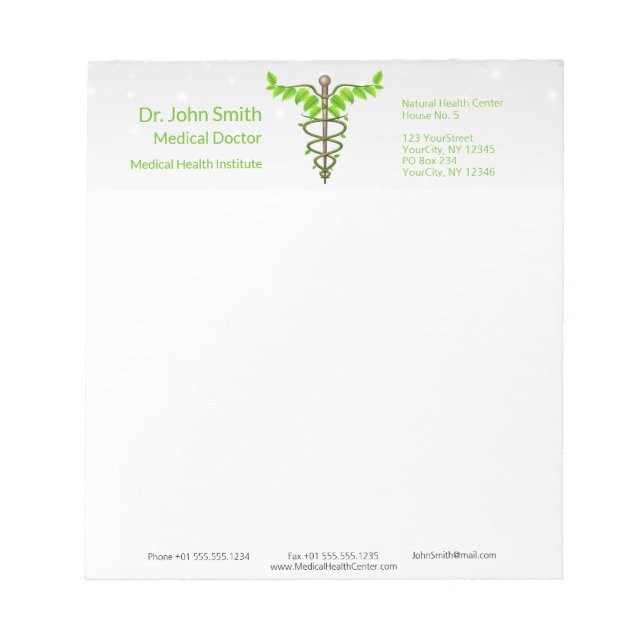 Bloc-note Alternative Médicale Caduceus Vert Feuilles Blanc (Devant)
