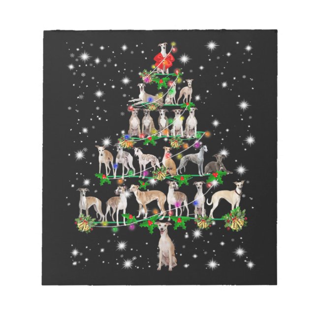 Bloc-note Amusant Whippet Noël Arbre Ornament Décor cadeau (Devant)