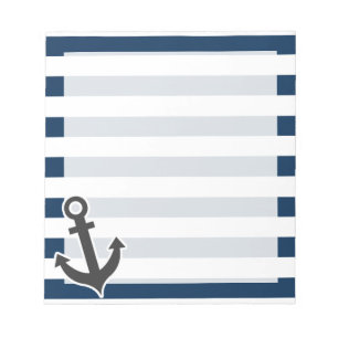 Bloc-note Ancre nautique sur les rayures bleues de minuit