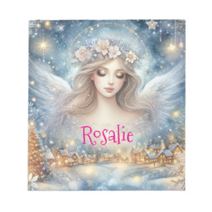 Bloc-note Ange de neige givré éthéré bleu festif