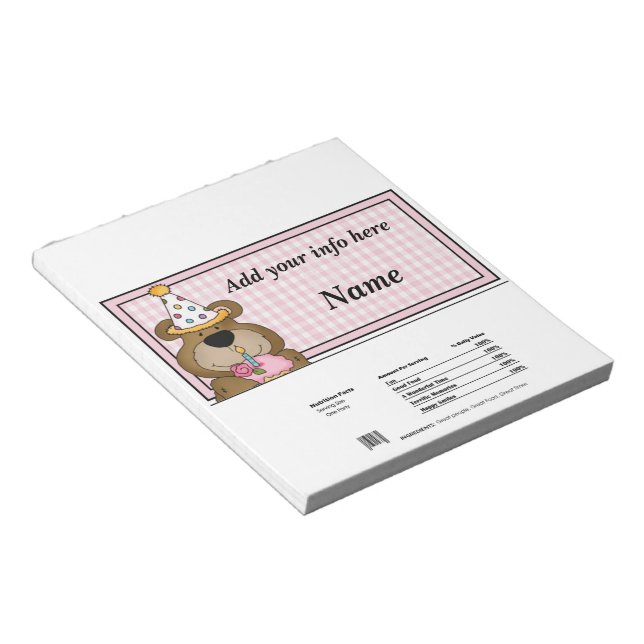 Bloc-note Anniversaire Bear Candy Bar Wrapper Party Faveurs (Incliné)