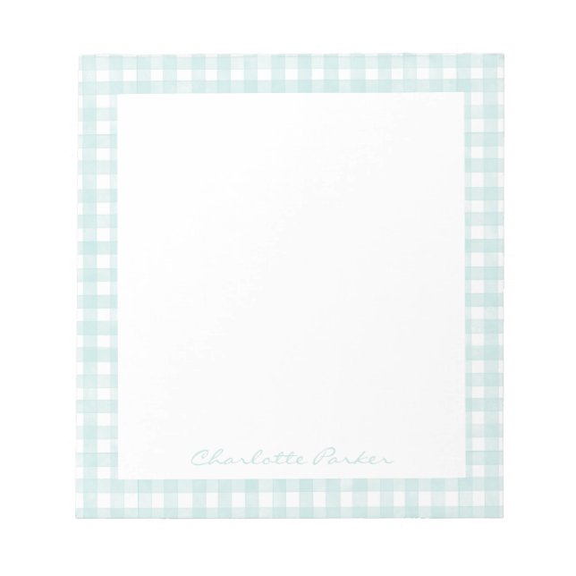 Bloc-note Aqua Gingham Nom Personnalisé (Devant)