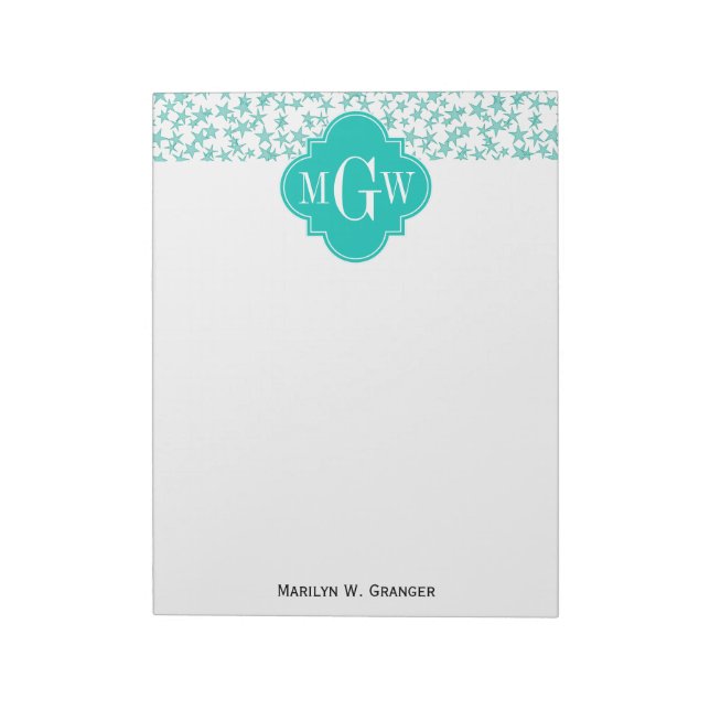 Bloc-note Aqua / Turq White Stars Quatrefoil Turquoise 3 Mon (Tourné)