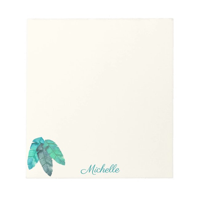 Bloc-note Aquarelle 3 plumes Simple blanc cassé Nom (Devant)