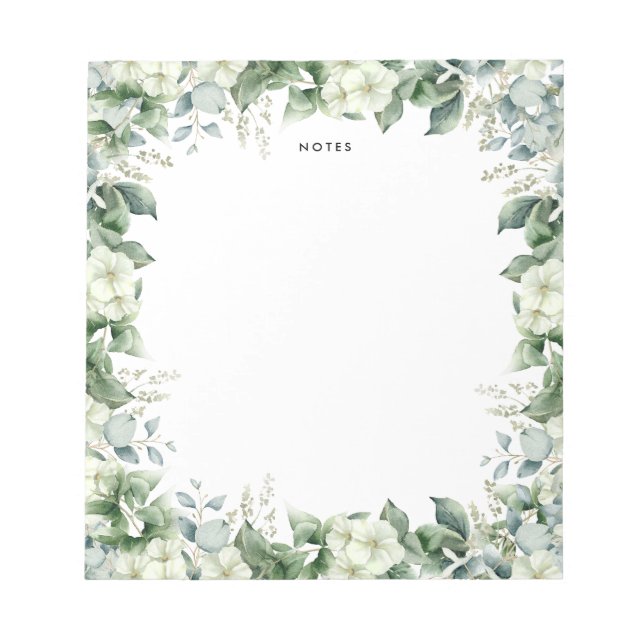Bloc-note Aquarelle Blanc Floral Eucalyptus Vert Personnalis (Devant)