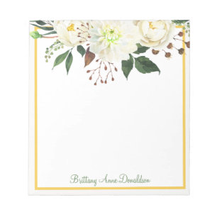 Bloc-note Aquarelle blanche Nom floral Personnaliser