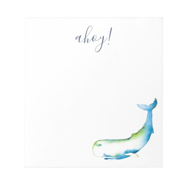 Bloc-note Aquarelle Bleu baleine Papier à lettres personnali (Devant)