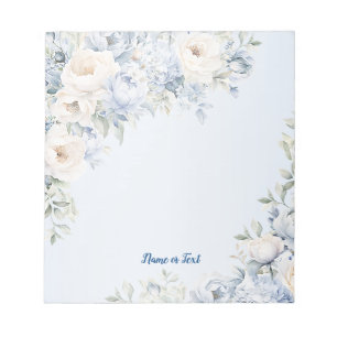 Bloc-note Aquarelle bleu Dusty Fleurs d'ivoire Feuille Rusti