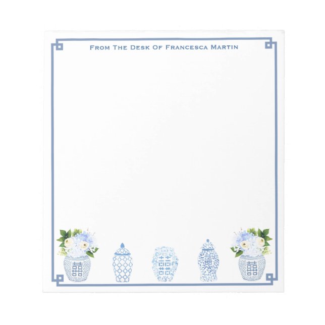 Bloc-note Aquarelle bleu et blanc Chinoiserie personnalisée (Devant)