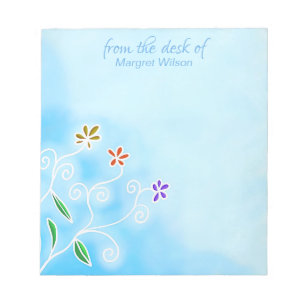 Bloc-note Aquarelle bleue avec fleurs fantaisistes