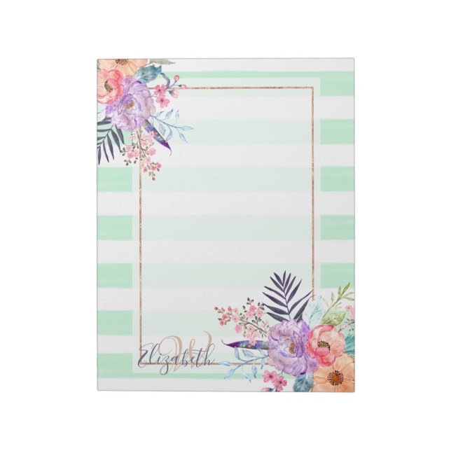 Bloc-note Aquarelle Boho floral, feuille, rayures peinture m (Tourné)