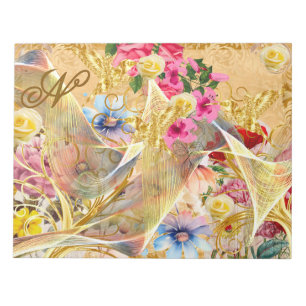 Bloc-note Aquarelle Botanique Or Abstrait Oiseau Rose Nom