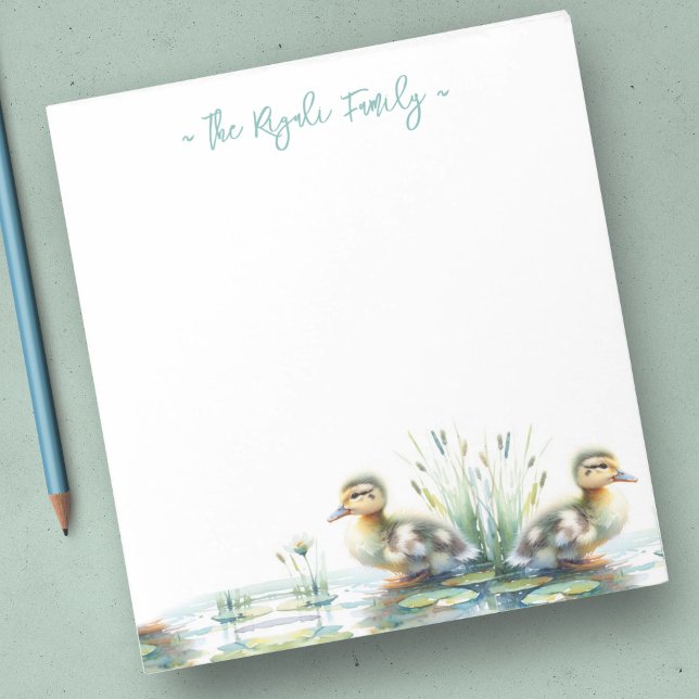 Bloc-note Aquarelle Canards Papeterie personnalisée (Duck notepads feature a bottom boarder of watercolor ducklings. Personalized custom template)