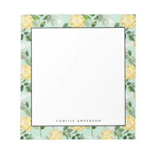 Bloc-note Aquarelle Citron et Motif de verdure Personnalisé