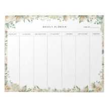 Aquarelle de crème Floral Planificateur hebdomadai