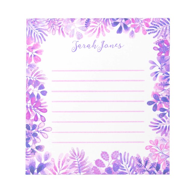 Bloc-note Aquarelle de feuillage Floral violet Feuille (Devant)