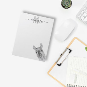 Bloc-note Aquarelle de lama de Sneaky Nom du monogramme