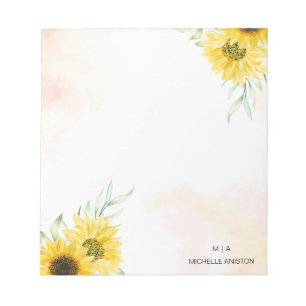 Bloc-note Aquarelle de tournesol jaune Monogramme minimalist