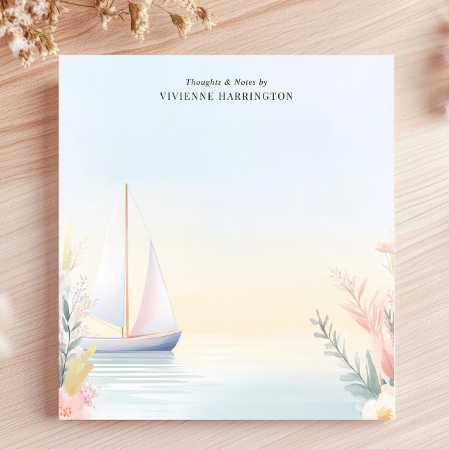 Bloc-note Aquarelle de voilier Tranquille Floral Personnalis (Créateur téléchargé)