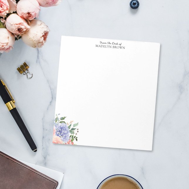 Bloc-note Aquarelle Fleur Hydrangea Bleu Rose (In situ Office desk)