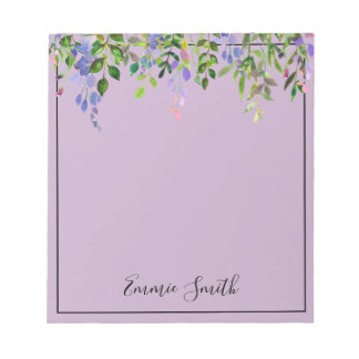 Bloc-note Aquarelle Fleurs Violettes Feuilles Vertes Personn