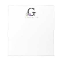 Aquarelle florale de fille Boho Chic violet Monogr