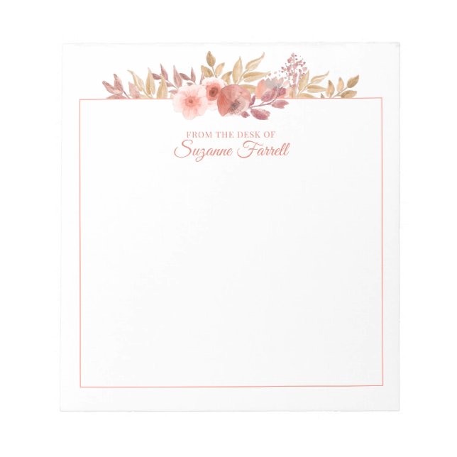 Bloc-note Aquarelle florale du bureau de la broche de script (Devant)