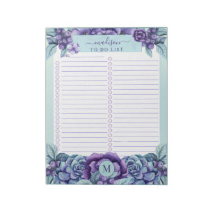 Bloc-note Aquarelle Florale Monogramme à faire Liste Bloc-no